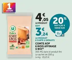 Hyper U U bio - comte aop 6 mois affinage offre