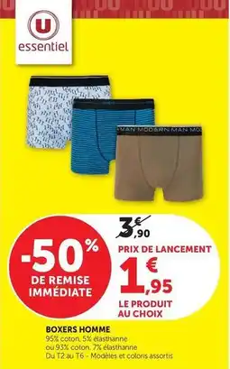 Hyper U U essentiel - boxers homme offre