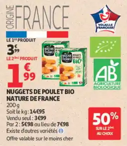 Auchan NATURE DE FRANCE Nuggets de poulet bio offre
