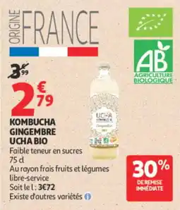 Auchan UCHA BIO KOMBUCHA GINGEMBRE offre