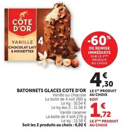 Super U CÔTE D'OR BATONNETS GLACES offre
