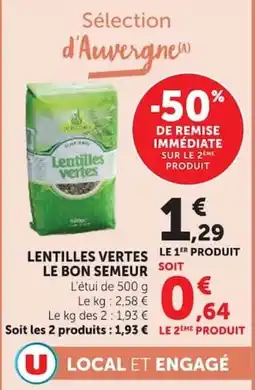 Super U LE BON SEMEUR Lentilles vertes offre