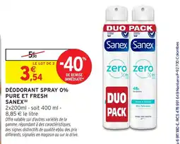 Intermarché Hyper Sanex Déodorant Spray 0% Pure et Fresh offre