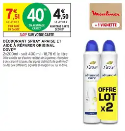 Intermarché Hyper Dove Déodorant Spray Apaise et Aide à Réparer Original offre