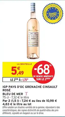 Intermarché Hyper Bleu de Mer IGP Pays d'Oc Grenache Cinsault Rosé offre