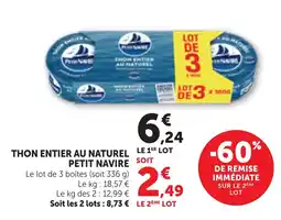 Bi1 Petit Navire Thon entier au naturel offre