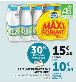 Bi1 Lactel Lait UHT Demi-Écreme Bio offre