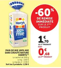Maximarché Harrys Pain de mie 100% mie sans croûte nature offre