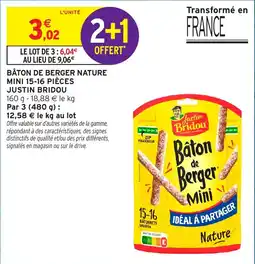 Intermarché Justin Bridou bâton de berger nature mini 15-16 pieces offre