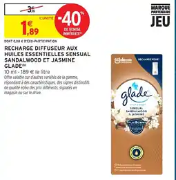 Intermarché GLADE RECHARGE DIFFUSEUR AUX HUILES ESSENTIELLES SENSUAL SANDALWOOD ET JASMINE offre