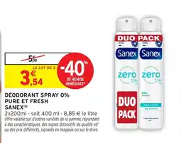 Intermarché Sanex Déodorant Spray 0% offre