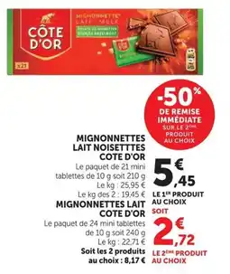 U Express COTE D'OR MIGNONNETTES LAIT NOISETTES offre