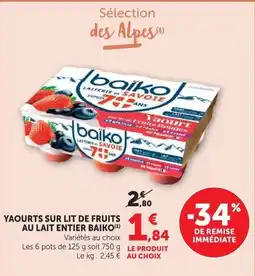 U Express Baiko Yaourts sur lit de fruits offre