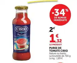 U Express CIRIO Puree de tomate offre