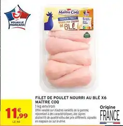 Intermarché Maître coq - filet de poulet nourri au blé x6 offre