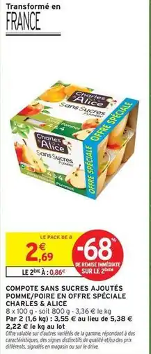 Intermarché Williams - compotes sans sucres ajoutés pomme/ore en offre speciale offre