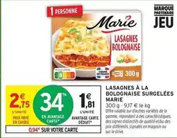 Intermarché Marie - lasagnes à la bolognaise surgelées offre