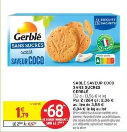 Intermarché Gerblé - sablé saveur coco sans sucres offre