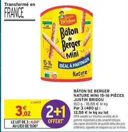 Intermarché Express Justin bridou - bâton de berger nature mini 15-16 pièces offre