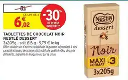 Intermarché Express Nestlé - tablettes de chocolat noir dessert offre