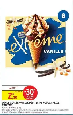 Intermarché Express Extrême - cônes glacés vanille pépites de nougatine x6 offre