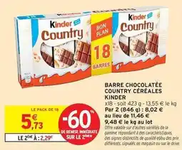 Intermarché Express Kinder - barre chocolatée country céréales offre