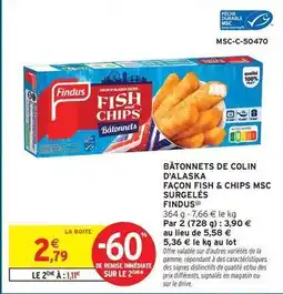 Intermarché Express Findus - batonnets de colin d'alaska façon fish & chips msc surgelés offre