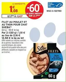 Intermarché Express Sheba - filet au poulet et au thon pour chat offre