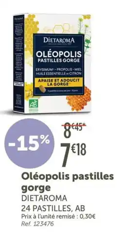 L'Eau Vive DIETAROMA Oléopolis pastilles gorge offre
