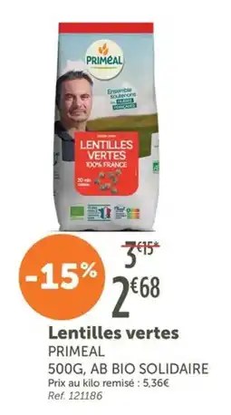 L'Eau Vive PRIMEAL Lentilles vertes offre