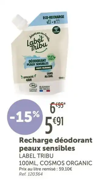 LABEL TRIBU Recharge déodorant peaux sensibles