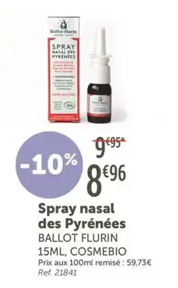 L'Eau Vive BALLOT FLURIN Spray nasal des Pyrénées offre