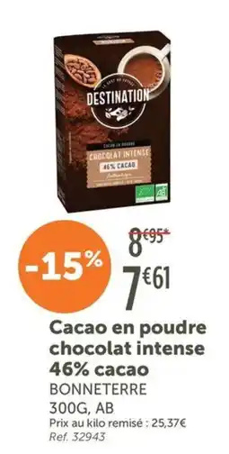 L'Eau Vive BONNETERRE Cacao en poudre chocolat intense offre
