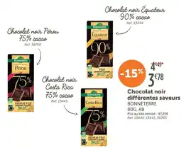 L'Eau Vive Bonneterre Chocolat noir Pérou differentes saveurs offre
