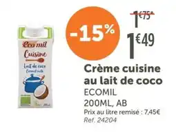 L'Eau Vive ECOMIL Crème cuisine au lait de coco offre