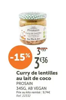 L'Eau Vive PROSAIN Curry de lentilles offre