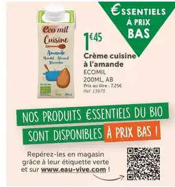 L'Eau Vive ECOMIL Crème cuisine à l'amande offre