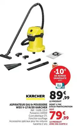 Hyper U Kärcher - aspirateur eau & poussiere wd3 v-i7/6/20 karche offre