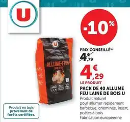 Hyper U U - pack de 40 allume feu laine de bois offre