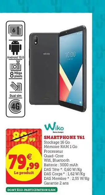 Hyper U Wiko smartphone Y61 Android offre