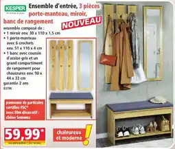 Norma KESPER Ensemble d'entrée, 3 pièces porte-manteau, miroir, banc de rangement offre