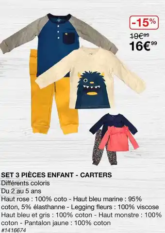 Costco Set 3 Pièces Enfant - Carters offre