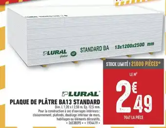 PLURAL PLAQUE DE PLÂTRE BA13 STANDARD