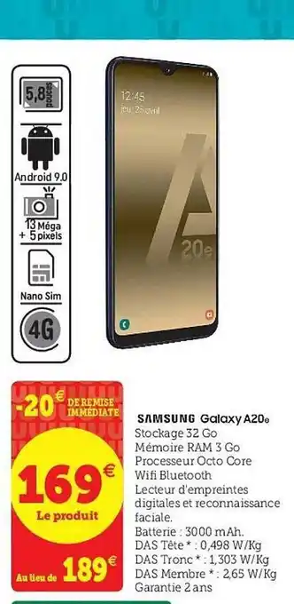 Hyper U Samsung Galaxy A20e 32 Go offre