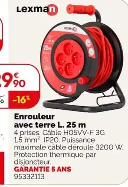 Weldom Lexman Enrouleur avec terre L. 25 m offre