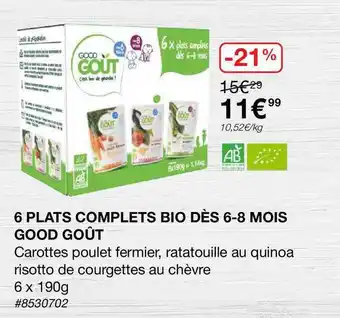 Costco 6 Plats Complets Bio Dès 6-8 Mois Good Goût offre