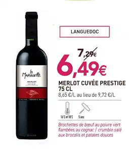 naturéO Languedoc merlot cuvée prestige 75 cl offre
