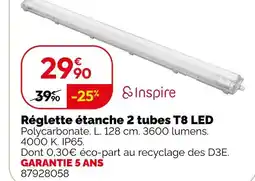 Weldom Inspire réglette étanche 2 tubes t8 led offre
