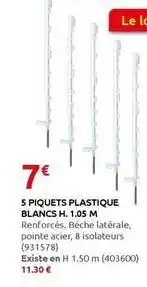 Rural Master 5 piquets plastique blancs h. 1.05 m offre