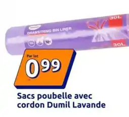 Action Sacs poubelle avec cordon dumil lavande offre